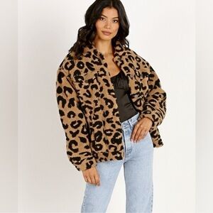 APPARIS Leopard Faux Fur Teddy Jacket Medium
